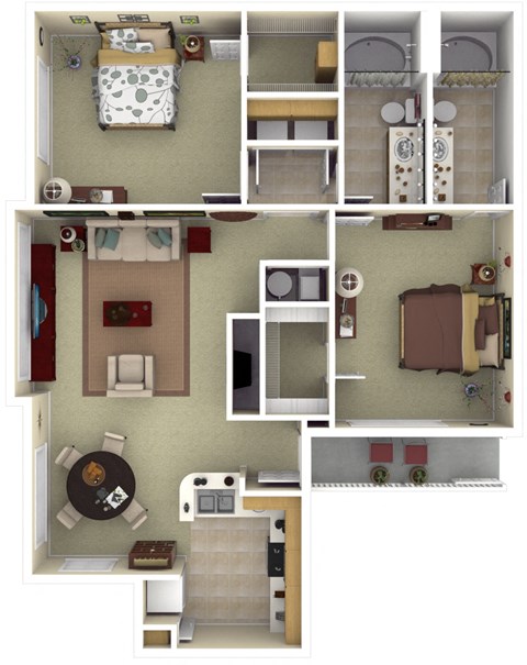 Floor plan for 2 beds, 2 baths, 1063 sqft